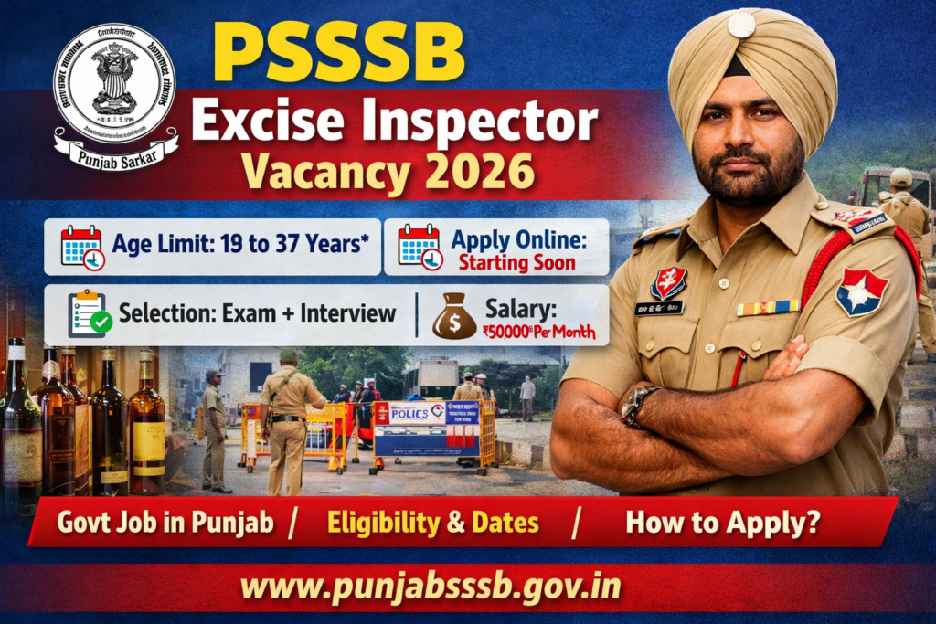 PSSSB Excise Inspector Vacancy 2026